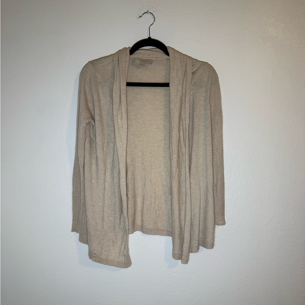 LOFT Beige Open-Front Cardigan